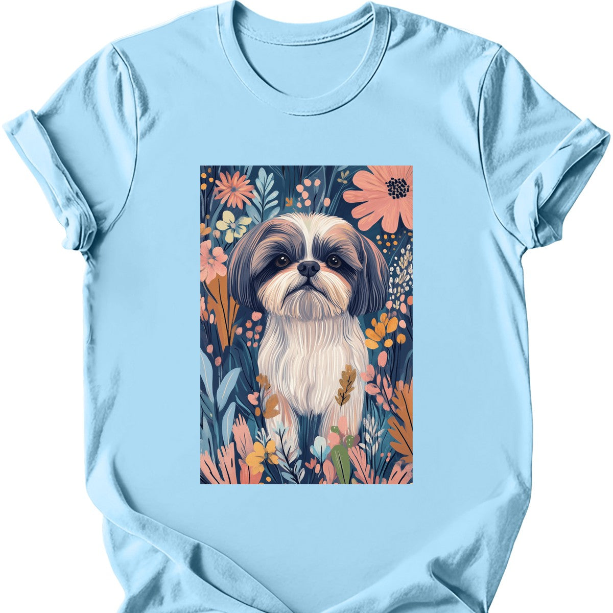 Shih Tzu - Boho Dog T-Shirt - Light Blue