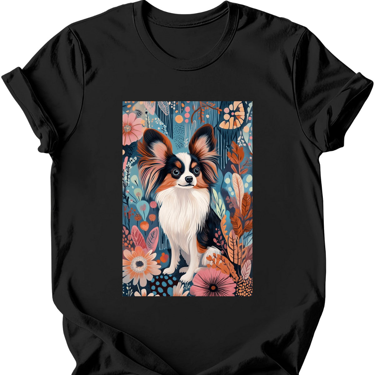 Papillon - Boho Dog T-Shirt - Black