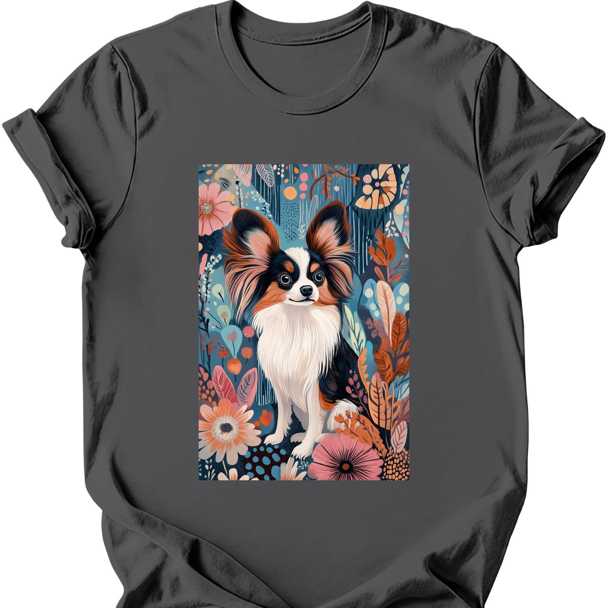 Papillon - Boho Dog T-Shirt - Charcoal