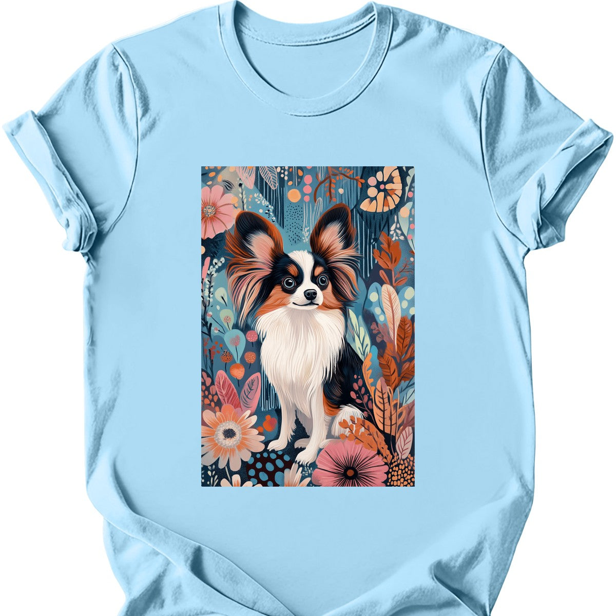 Papillon - Boho Dog T-Shirt - Light Blue
