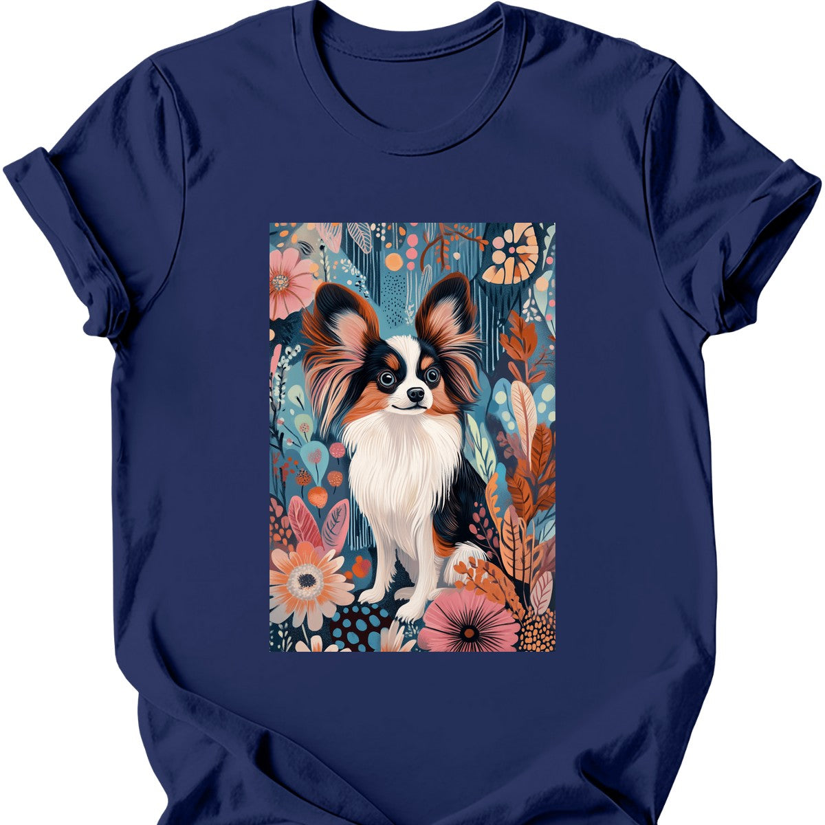 Papillon - Boho Dog T-Shirt - Navy