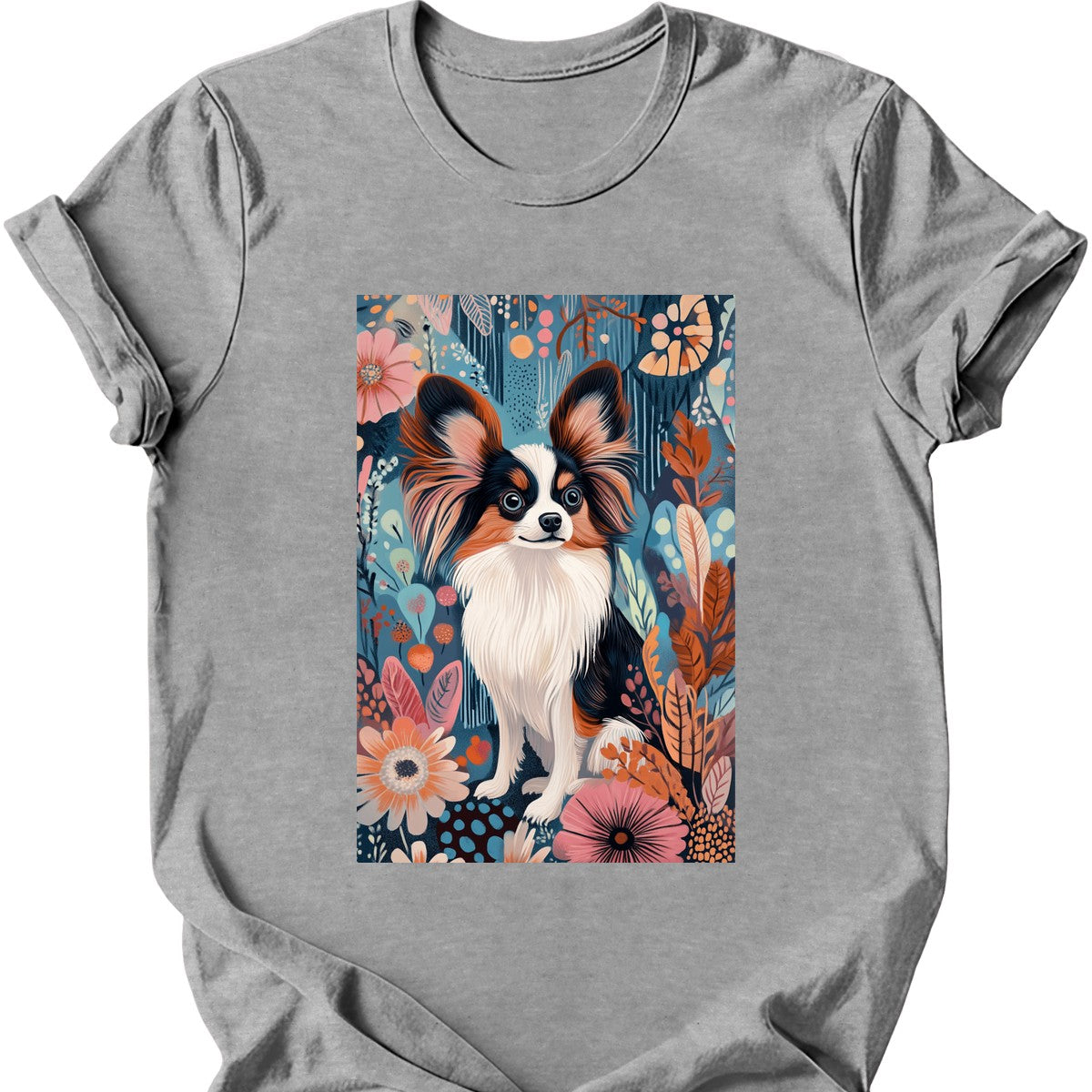 Papillon - Boho Dog T-Shirt - Sport Grey