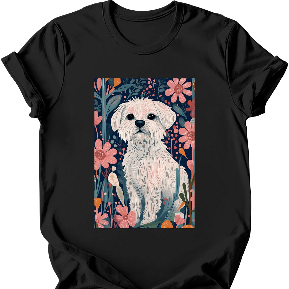 Maltese - Boho Dog T-Shirt - Black