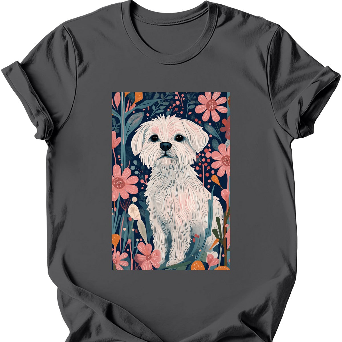Maltese - Boho Dog T-Shirt - Charcoal