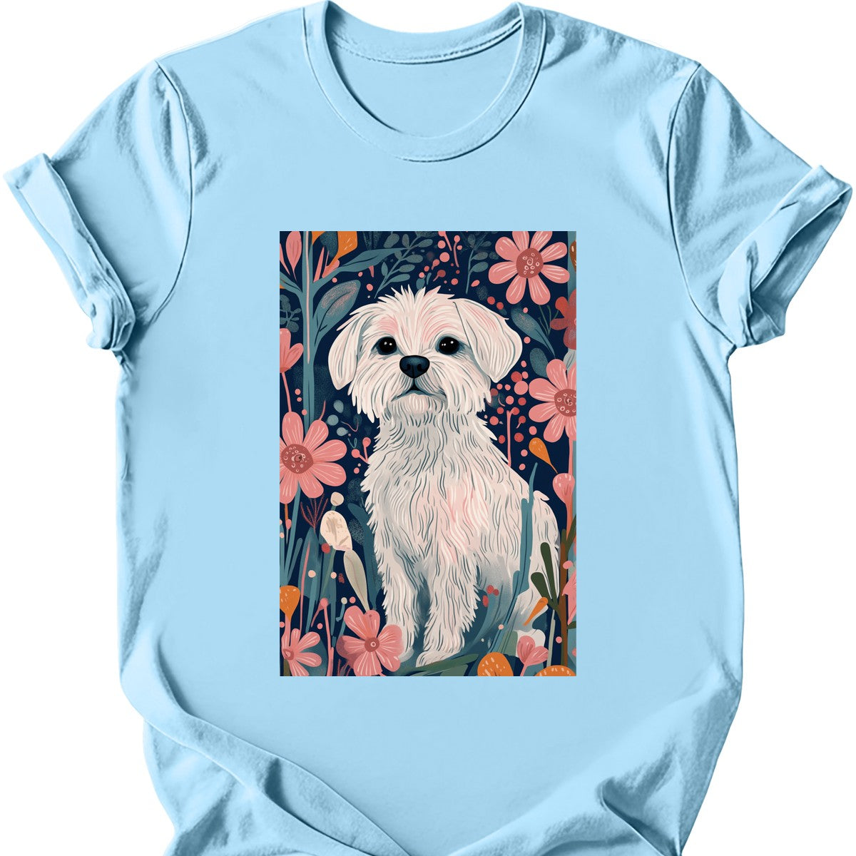 Maltese - Boho Dog T-Shirt - Light Blue