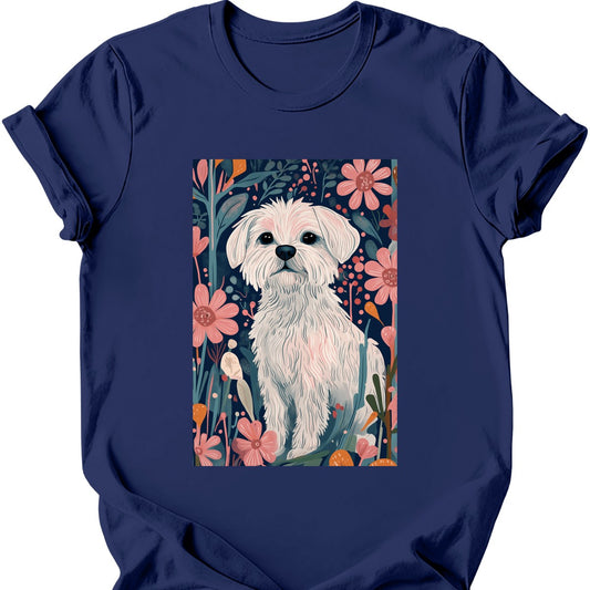 Maltese - Boho Dog T-Shirt - Navy