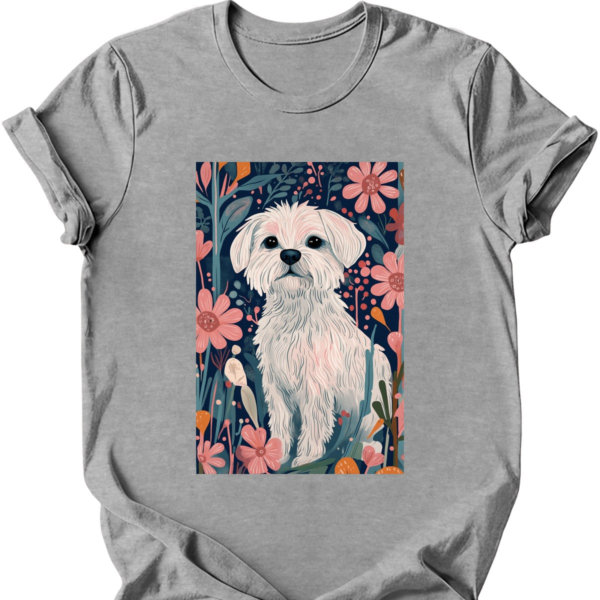 Maltese - Boho Dog T-Shirt - Sport Grey