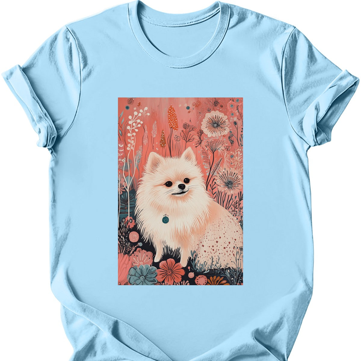 Pomeranian - Boho Dog T-Shirt - Light Blue