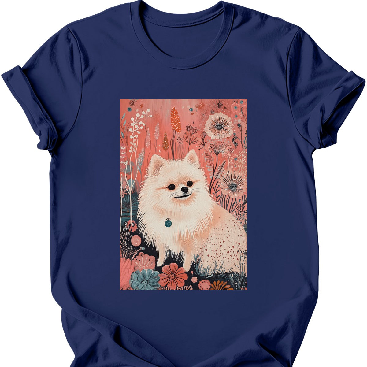 Pomeranian - Boho Dog T-Shirt - Navy