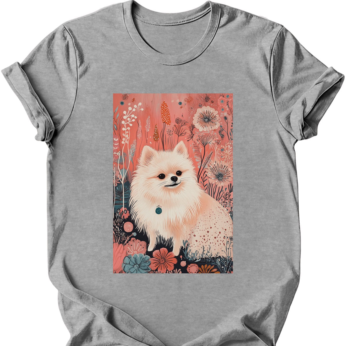 Pomeranian - Boho Dog T-Shirt - Sport Grey
