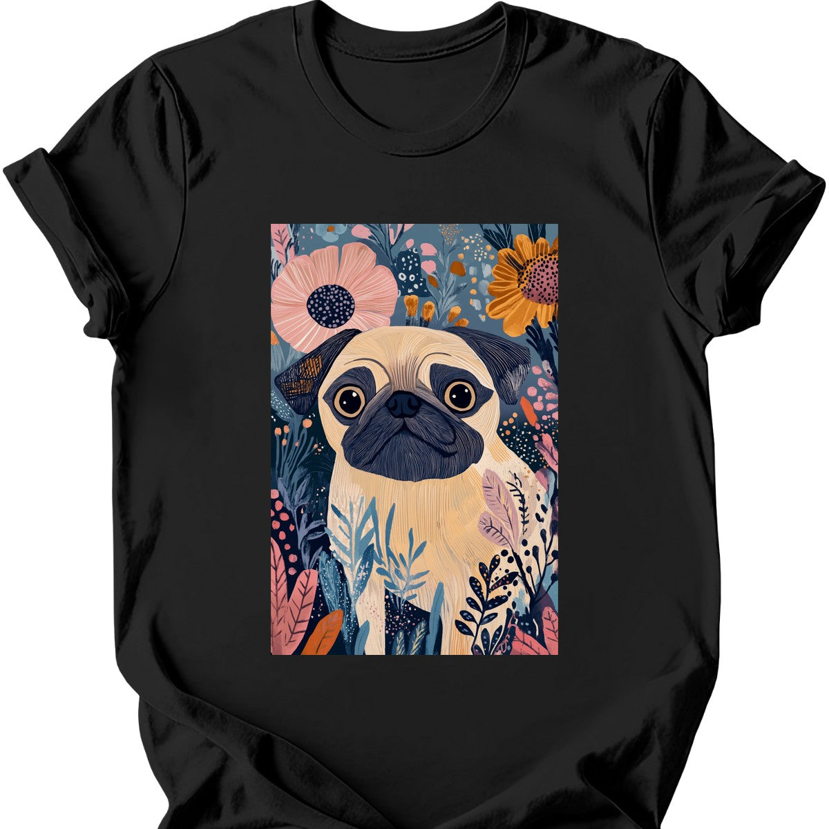 Pug - Boho Dog T-Shirt - Black