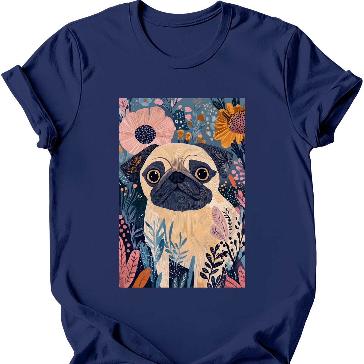 Pug - Boho Dog T-Shirt - Navy