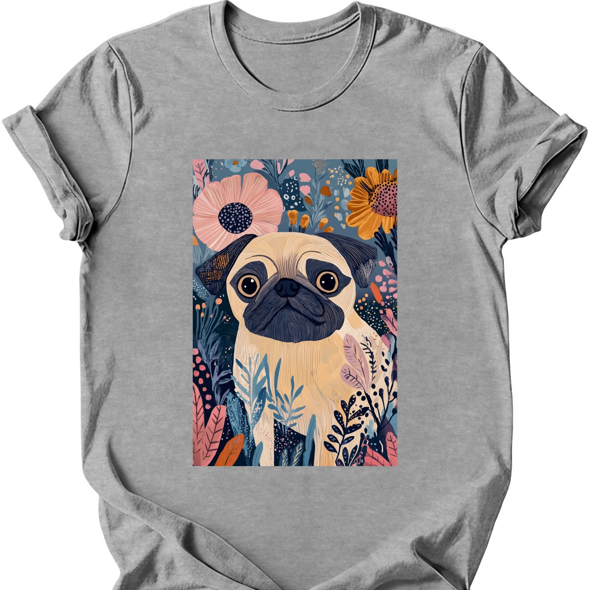 Pug - Boho Dog T-Shirt - Sport Grey