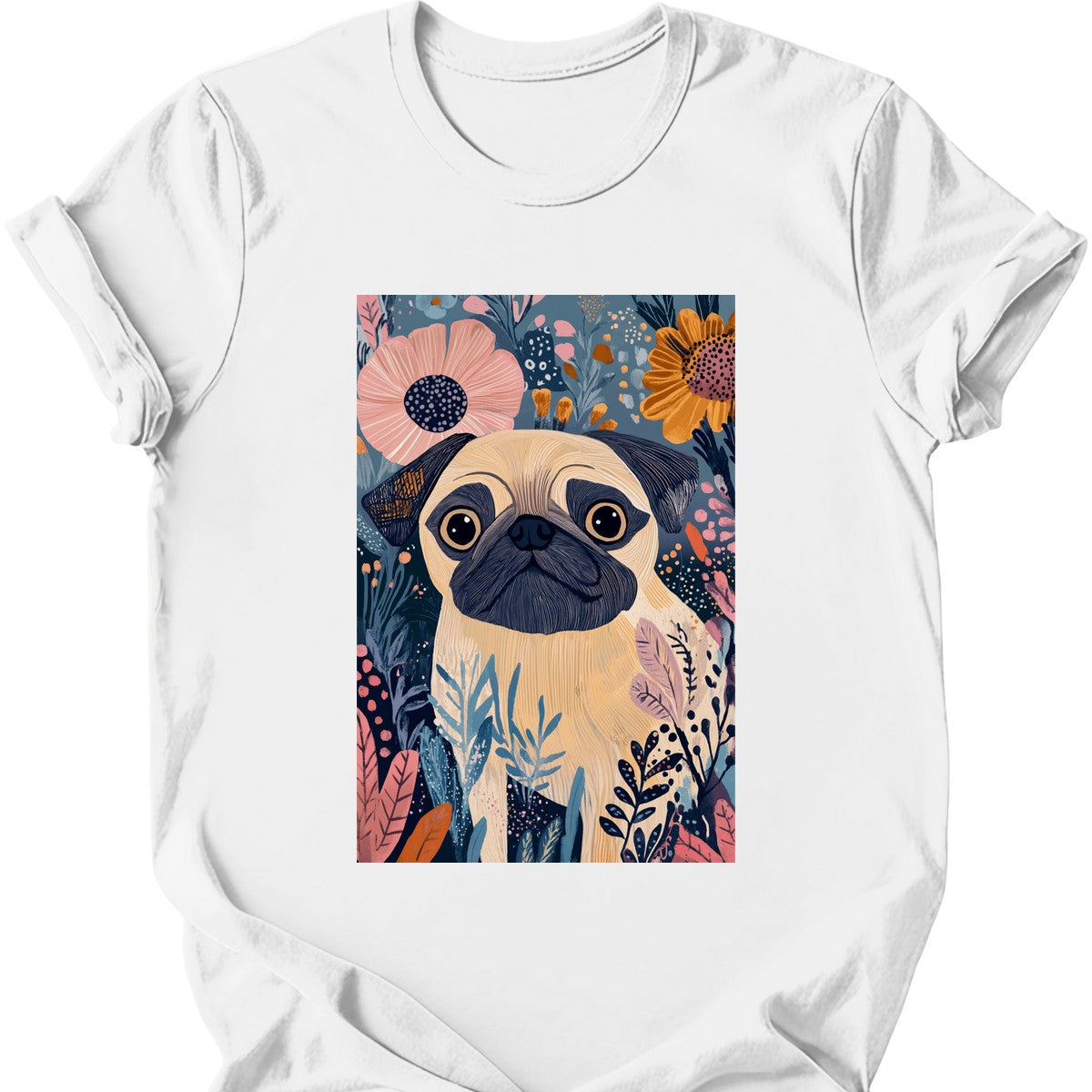 Pug - Boho Dog T-Shirt - White