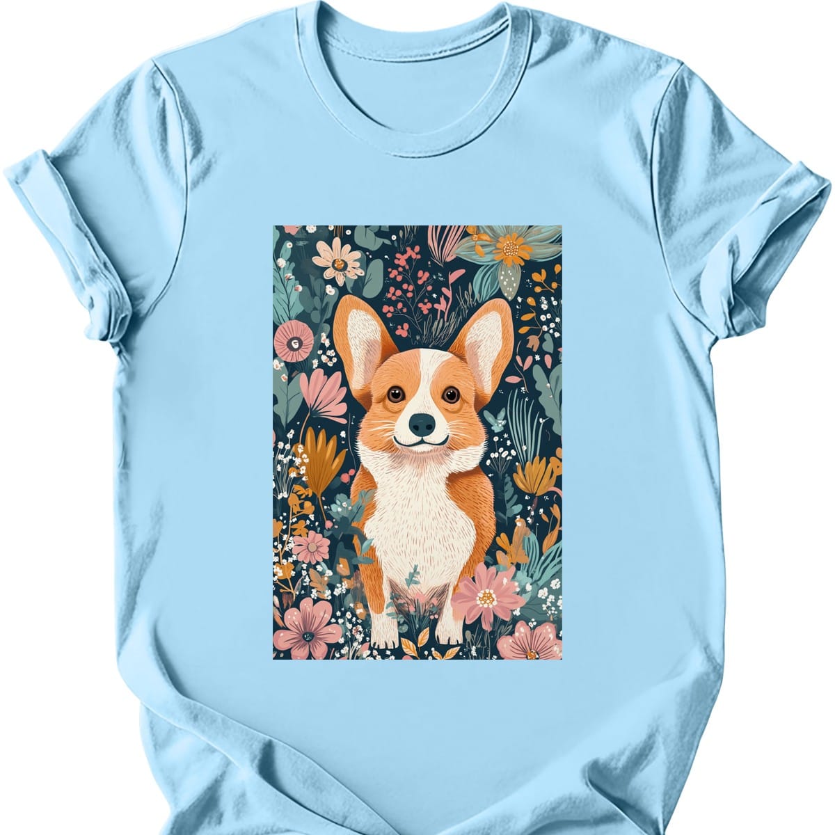 Pembroke Welsh Corgi - Boho Dog T-Shirt - Light Blue