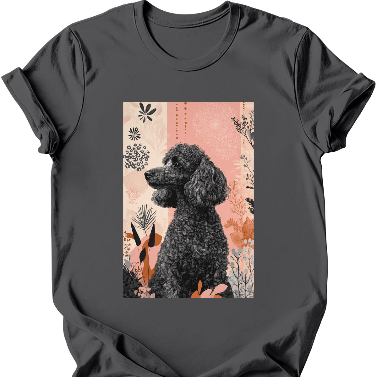 Poodle - Boho Dog T-Shirt - Charcoal