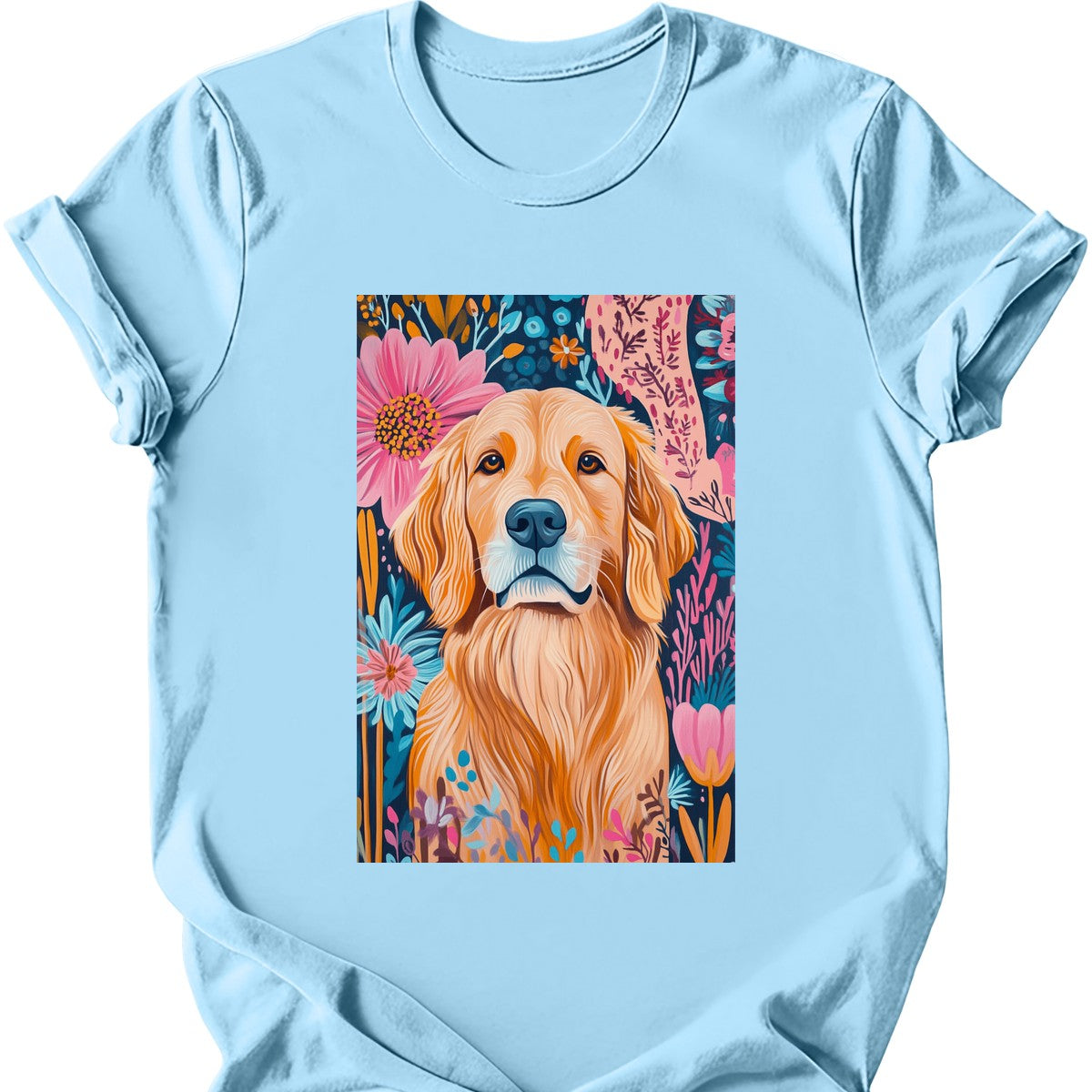 Golden Retriever - Boho Dog T-Shirt - Light Blue