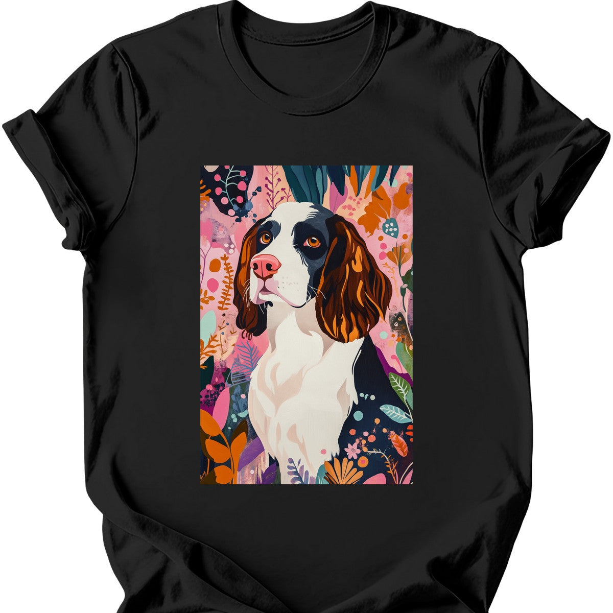 English Springer Spaniel - Boho Dog T-Shirt - Black