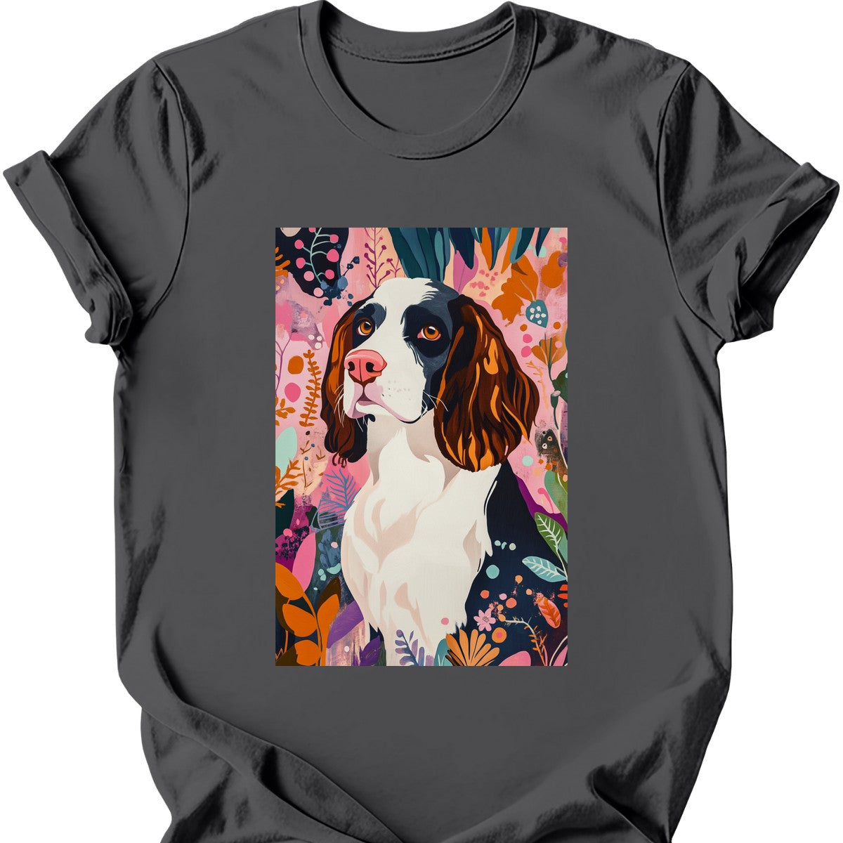 English Springer Spaniel - Boho Dog T-Shirt - Charcoal