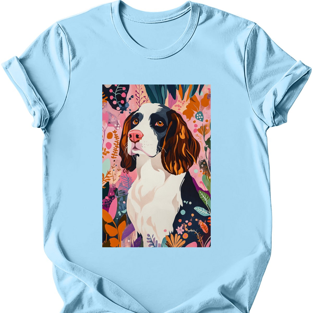 English Springer Spaniel - Boho Dog T-Shirt - Light Blue