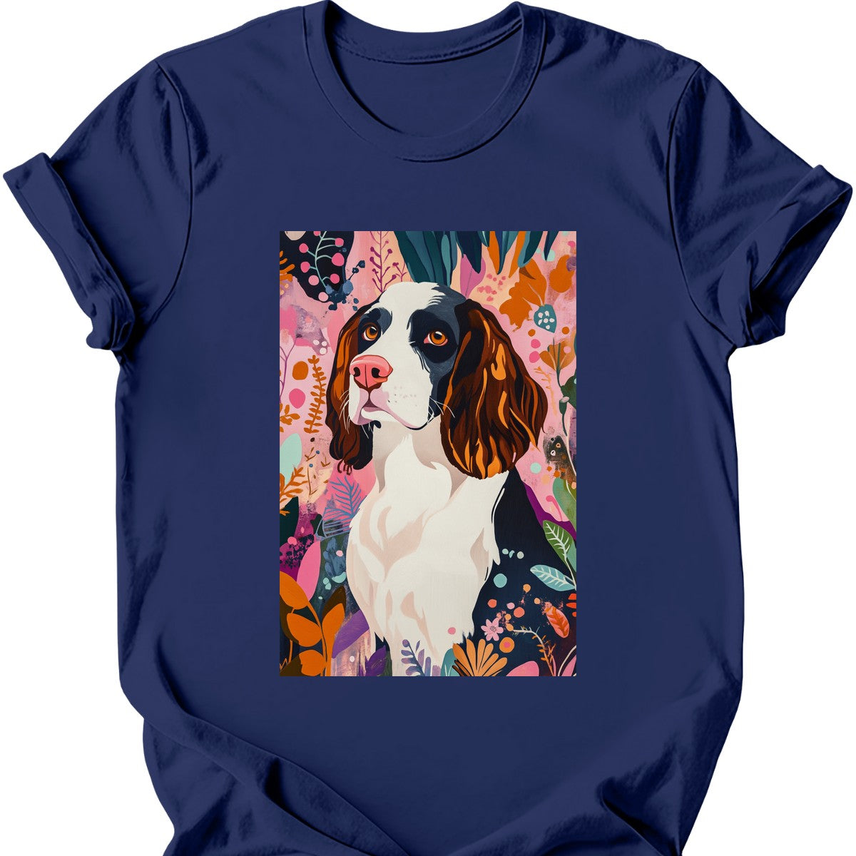 English Springer Spaniel - Boho Dog T-Shirt - Navy
