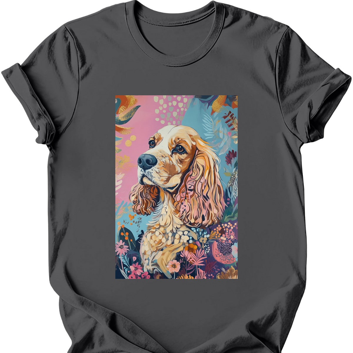 Cocker Spaniel - Boho Dog T-Shirt - Charcoal
