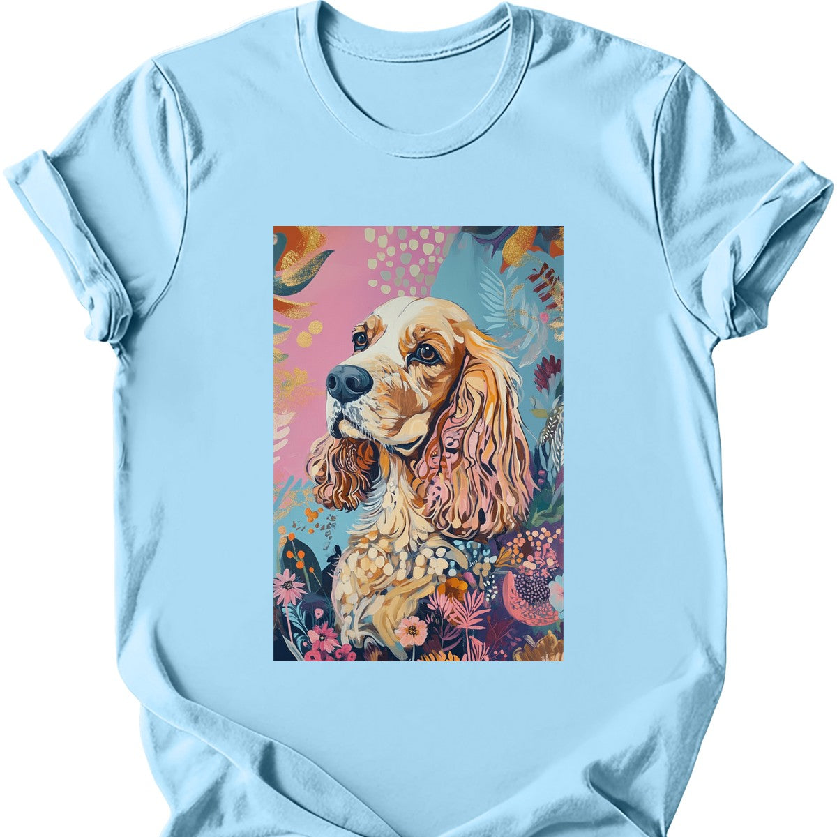Cocker Spaniel - Boho Dog T-Shirt - Light Blue