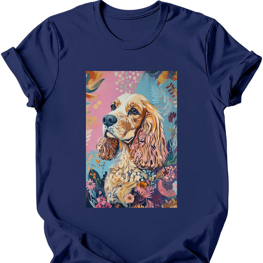 Cocker Spaniel - Boho Dog T-Shirt - Navy