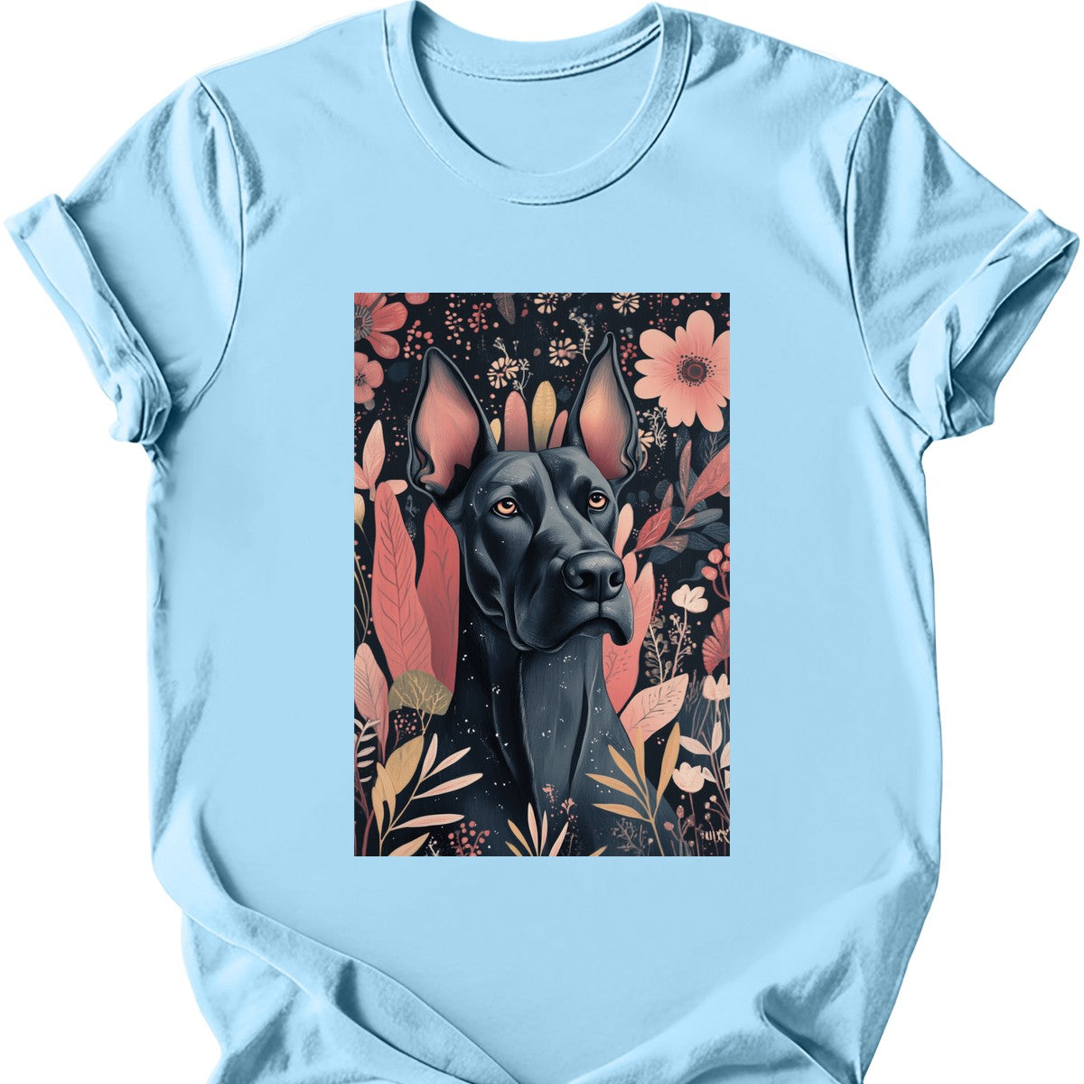 Great Dane - Boho Dog T-Shirt - Light Blue