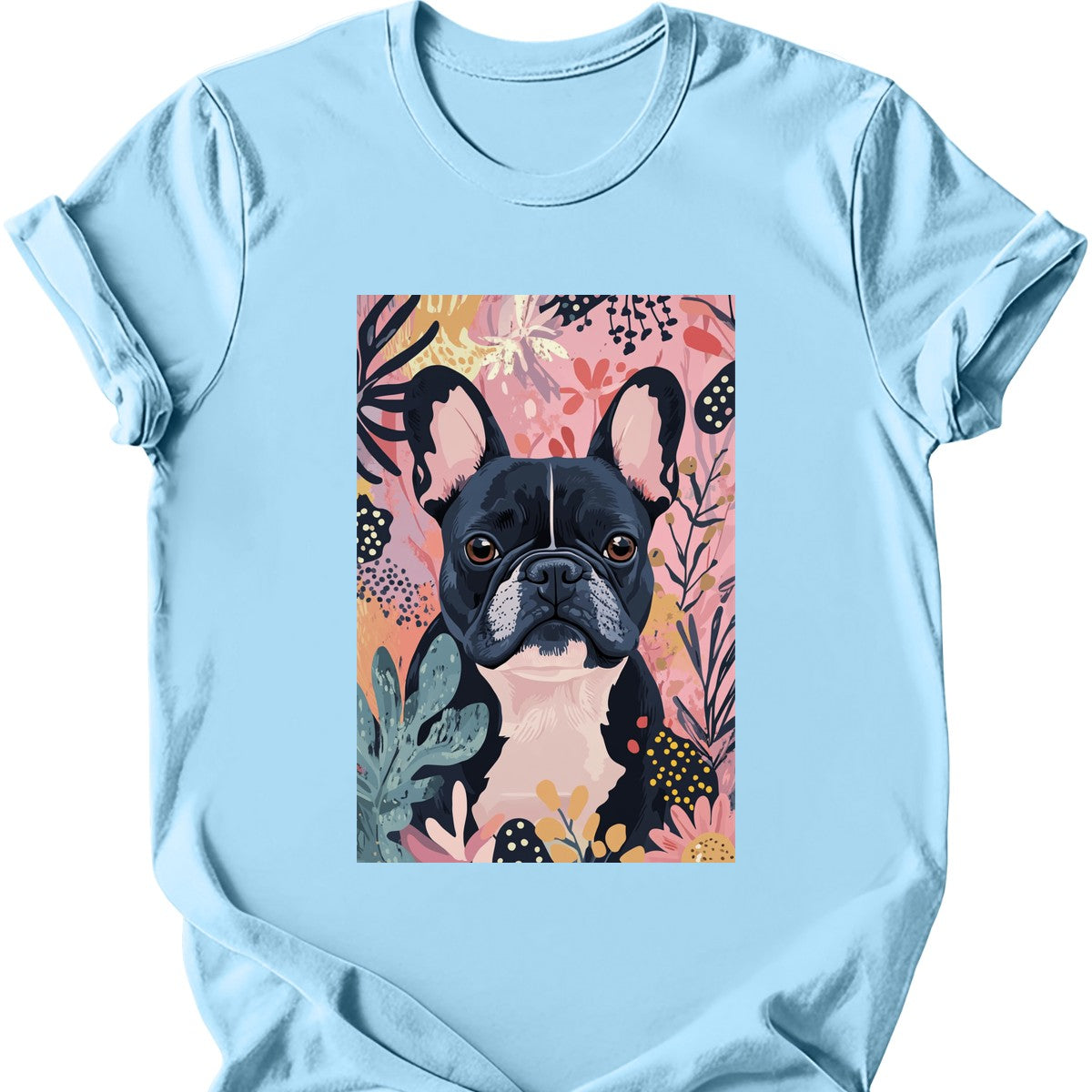 French Bulldog - Boho Dog T-Shirt - Light Blue
