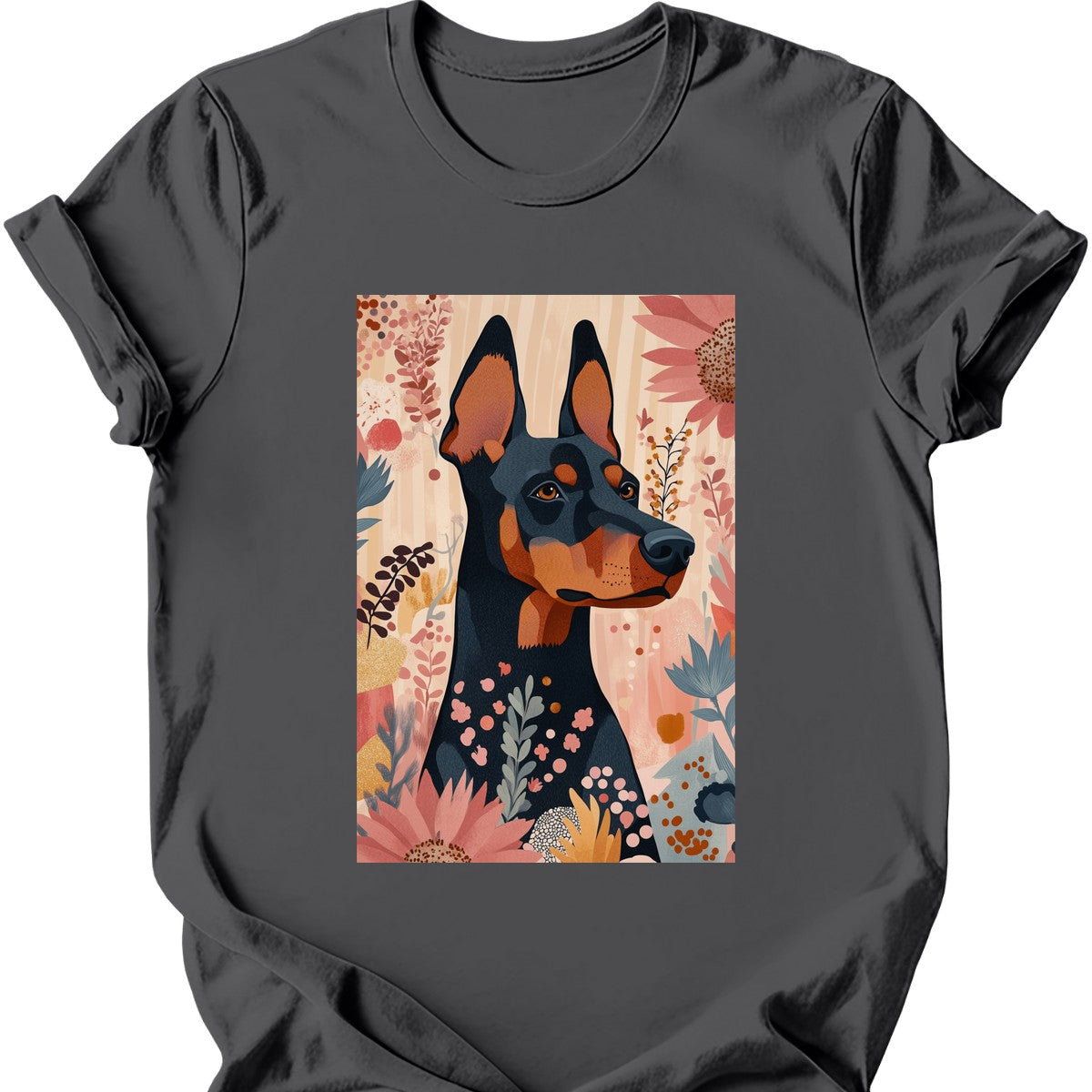 Doberman - Boho Dog T-Shirt - Charcoal