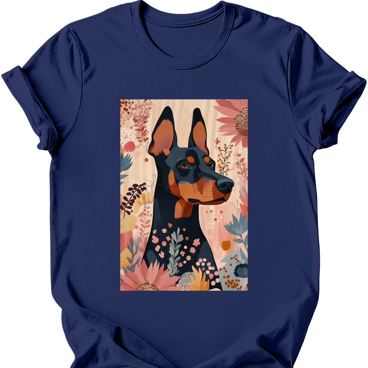 Doberman - Boho Dog T-Shirt - Navy