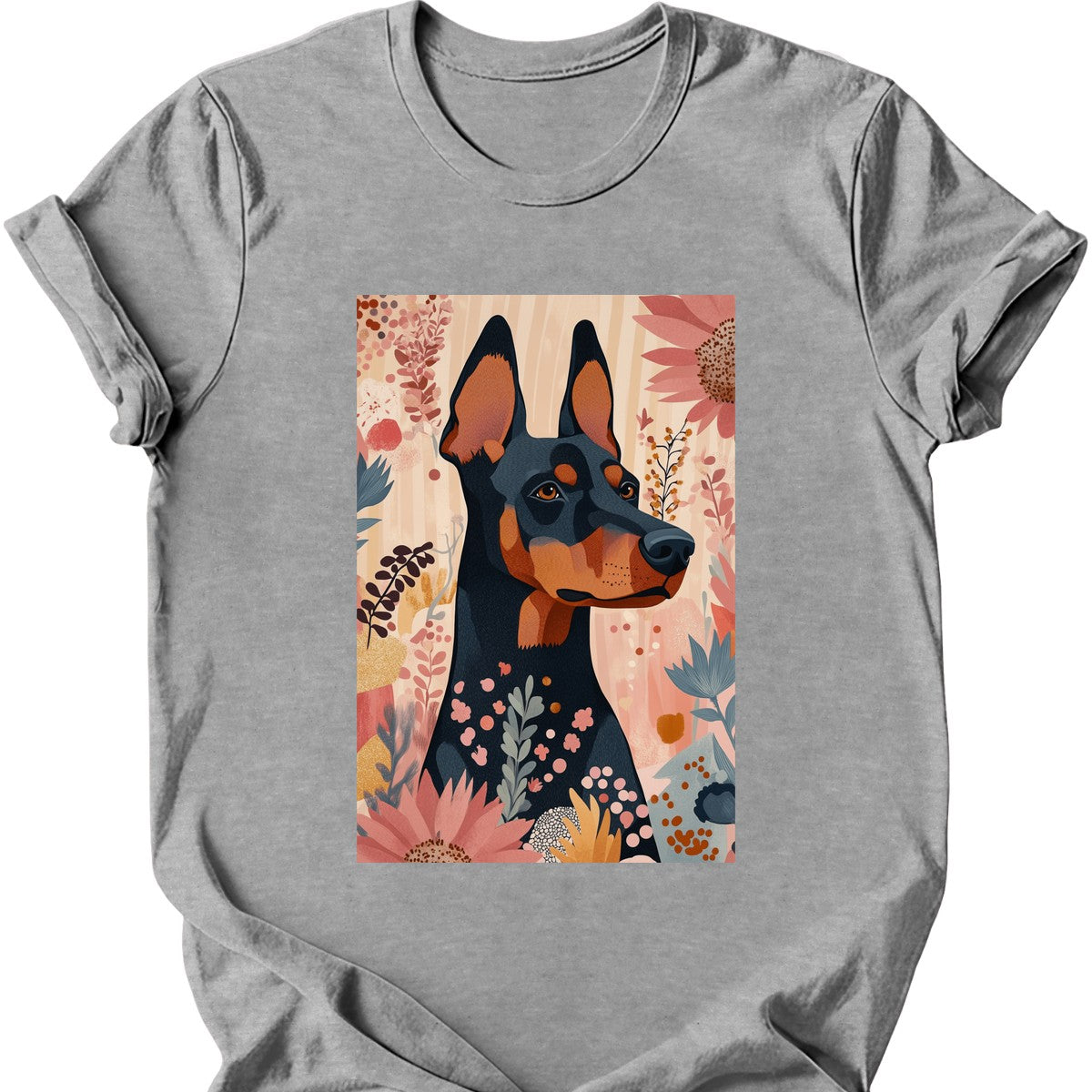 Doberman - Boho Dog T-Shirt - Sport Grey