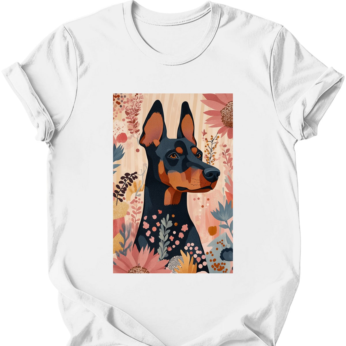 Doberman - Boho Dog T-Shirt - White