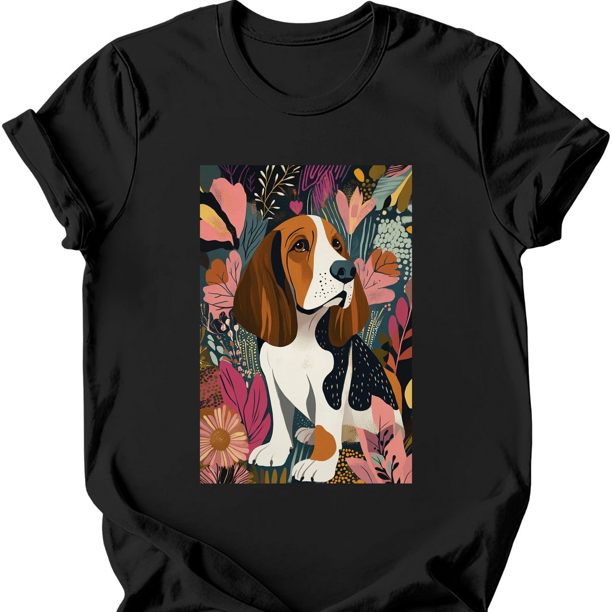 Basset Hound - Boho Dog T-Shirt - Black