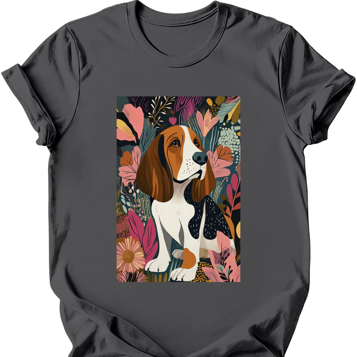 Basset Hound - Boho Dog T-Shirt - Charcoal