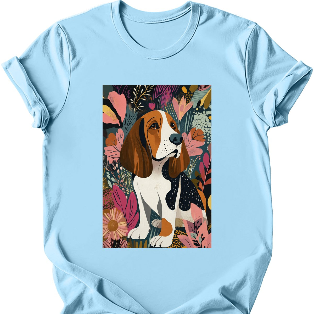 Basset Hound - Boho Dog T-Shirt - Light Blue