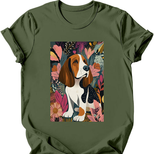 Basset Hound - Boho Dog T-Shirt - Military Green