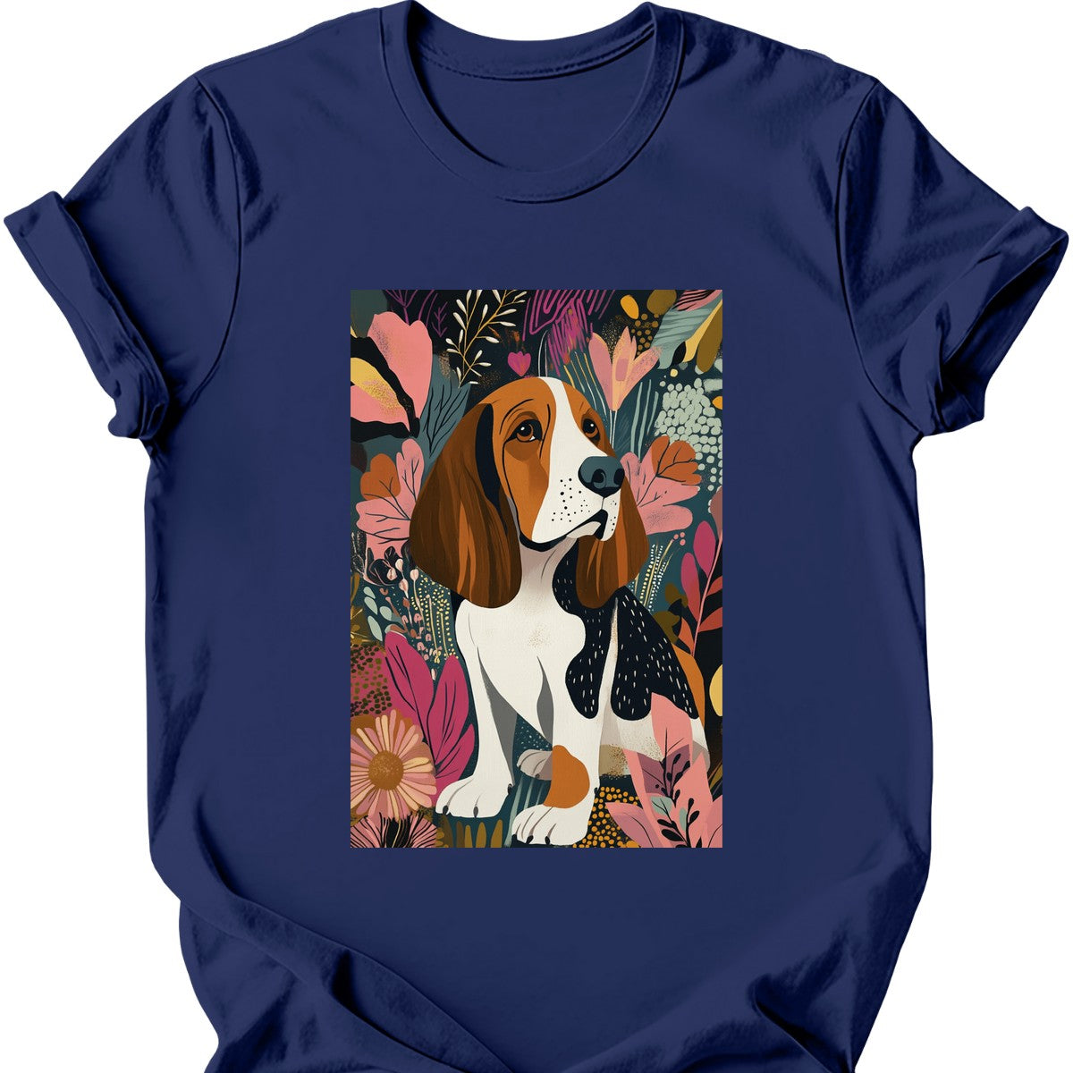Basset Hound - Boho Dog T-Shirt - Navy