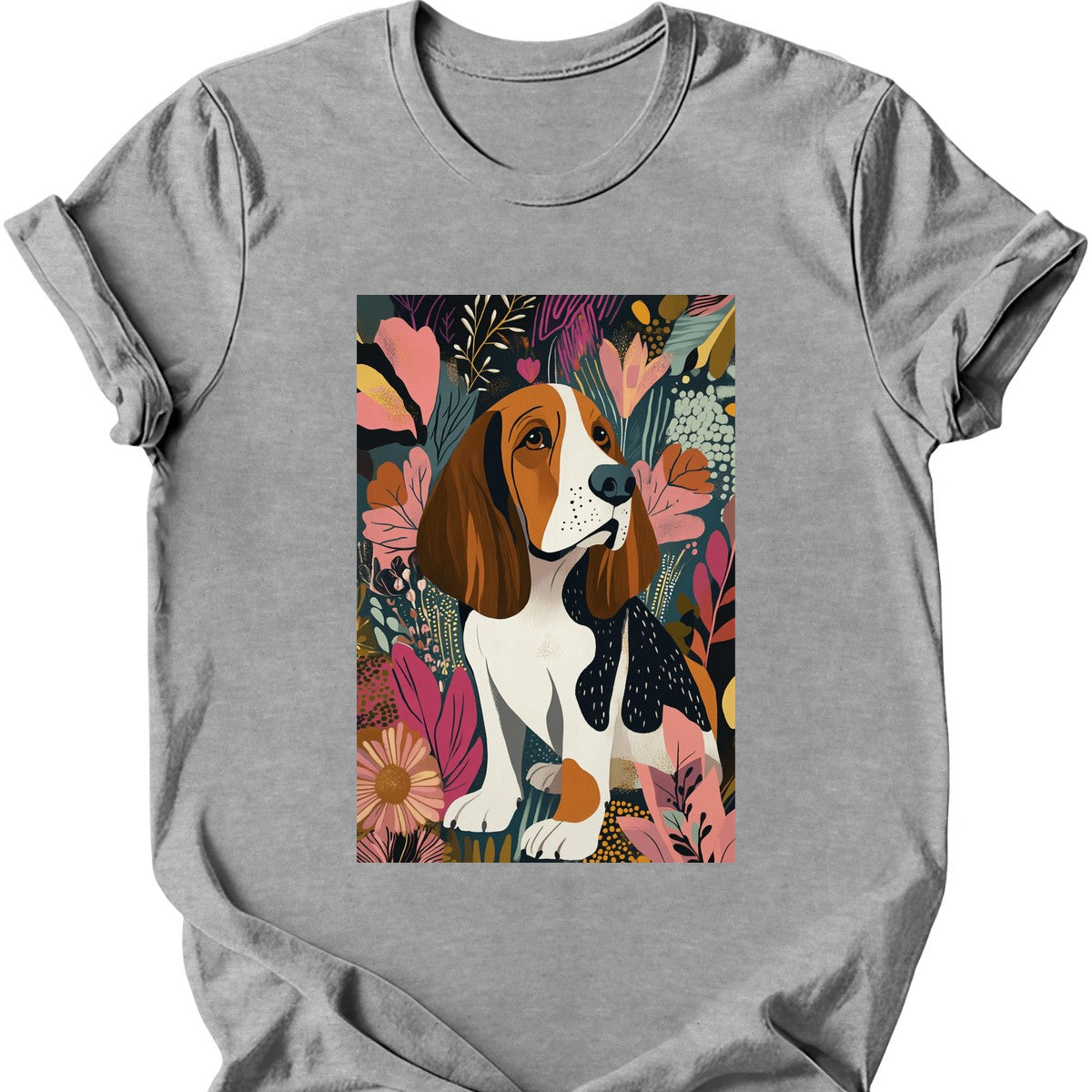 Basset Hound - Boho Dog T-Shirt - Sport Grey