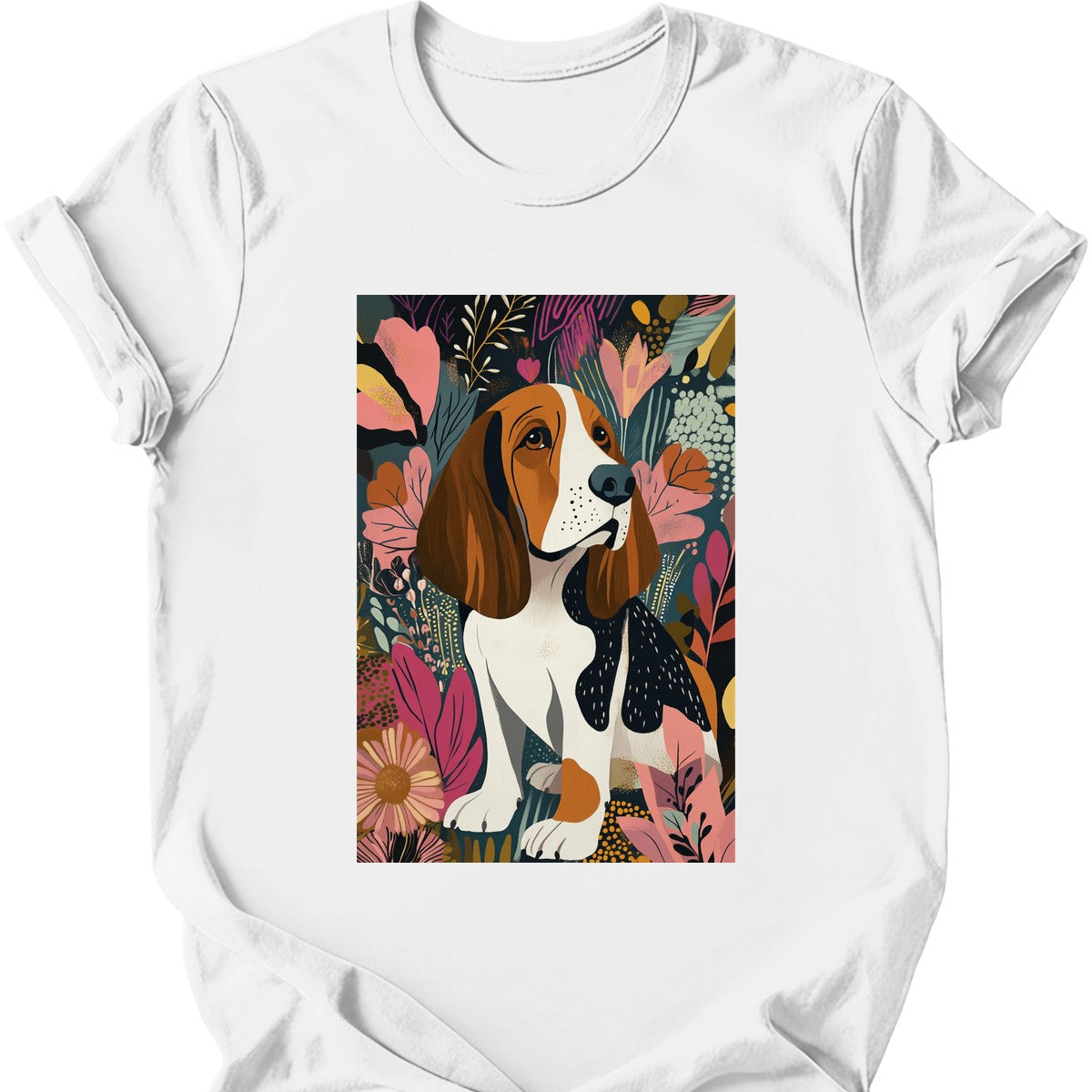 Basset Hound - Boho Dog T-Shirt - White