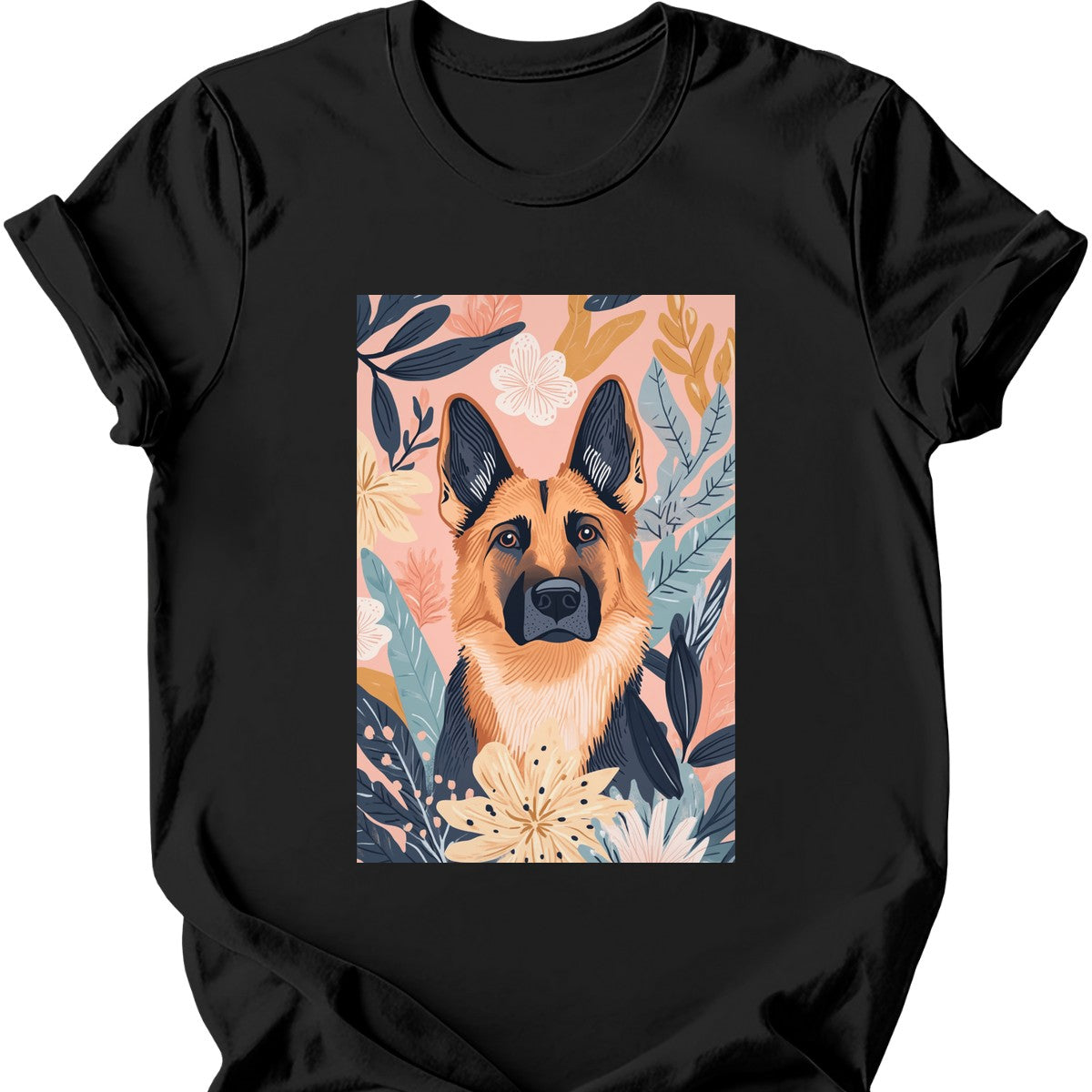 German Shepherd - Boho Dog T-Shirt - Black