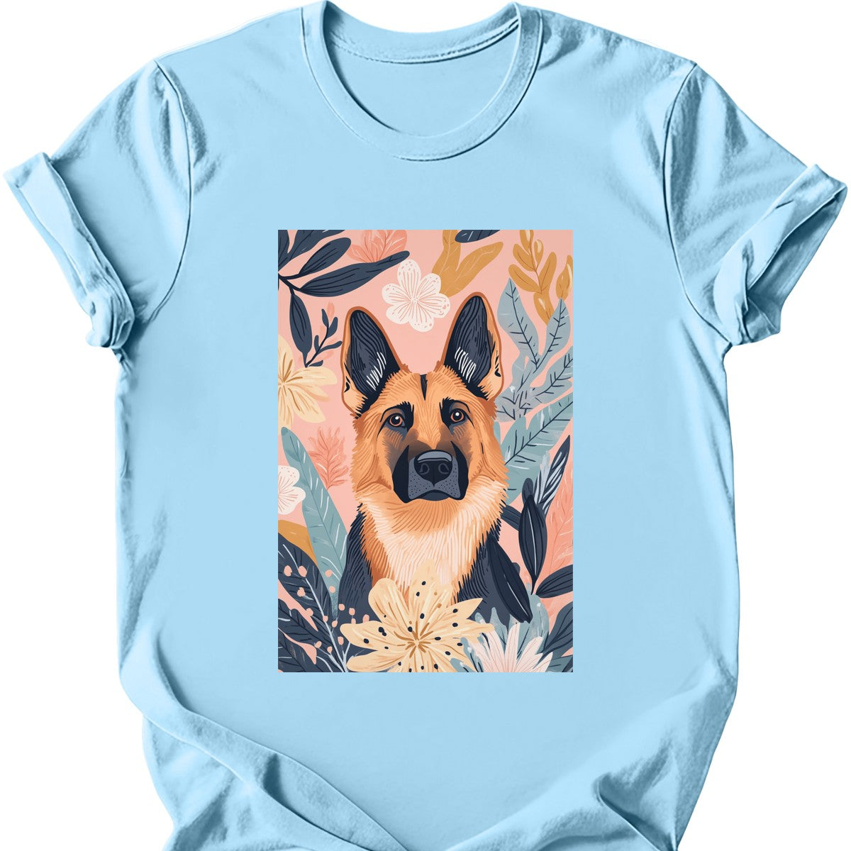 German Shepherd - Boho Dog T-Shirt - Light Blue