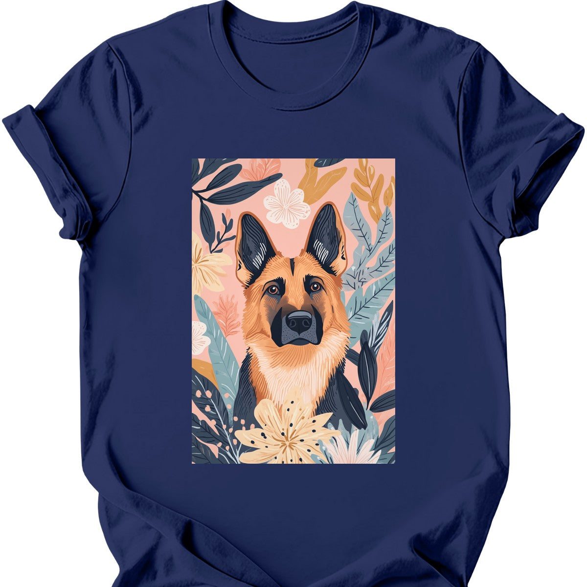 German Shepherd - Boho Dog T-Shirt - Navy