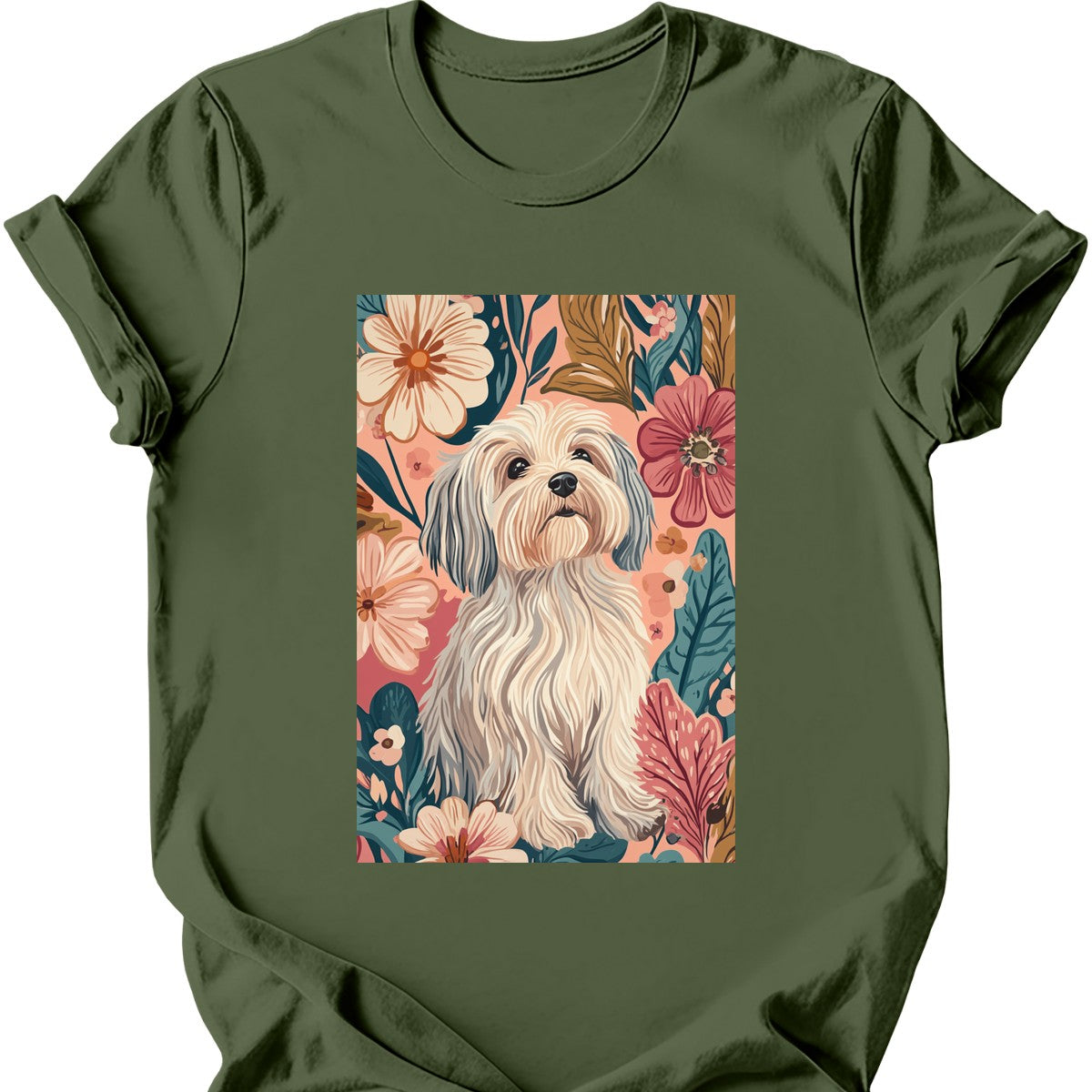 Havanese - Boho Dog T-Shirt - Military Green