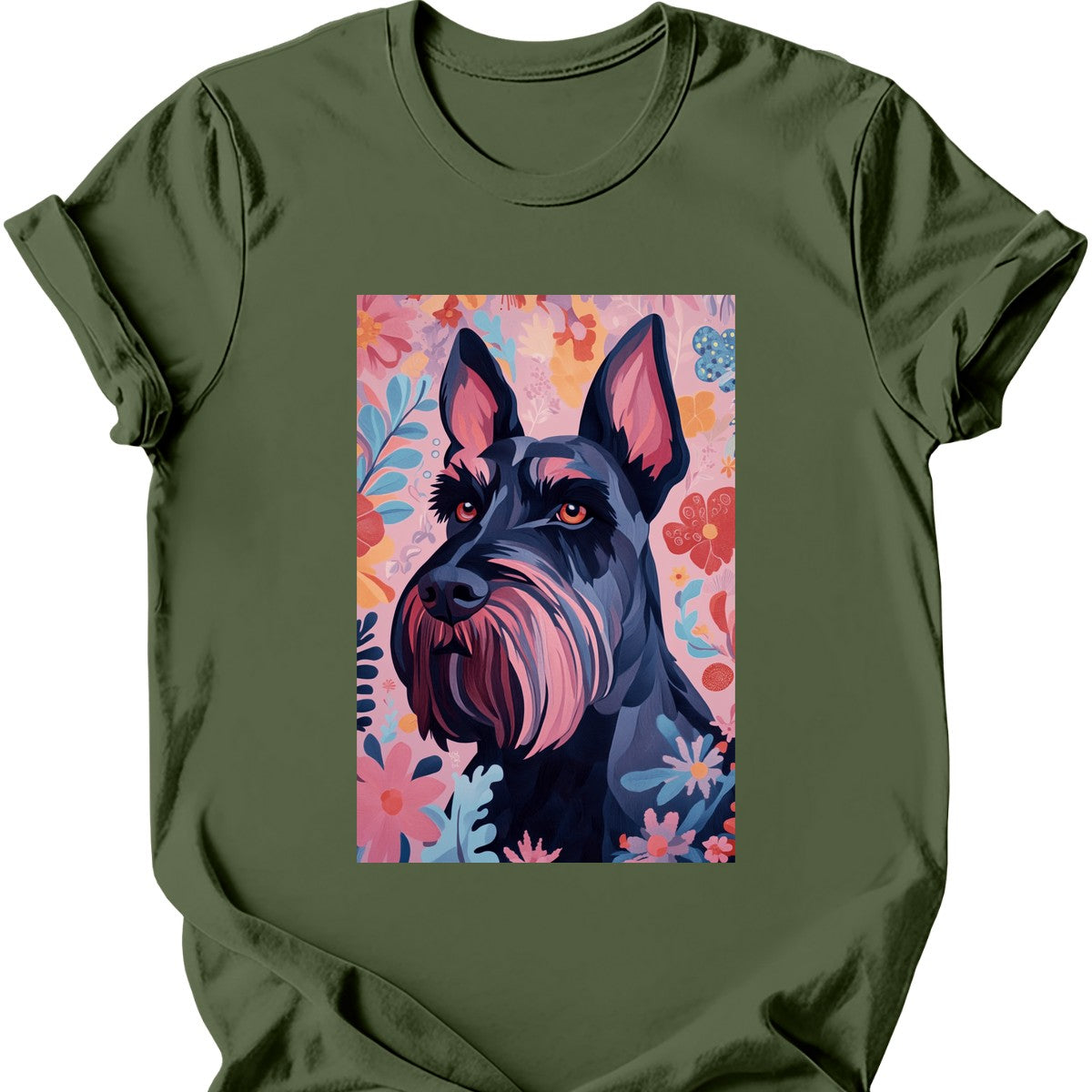 Giant Schnauzer - Boho Dog T-Shirt - Military Green