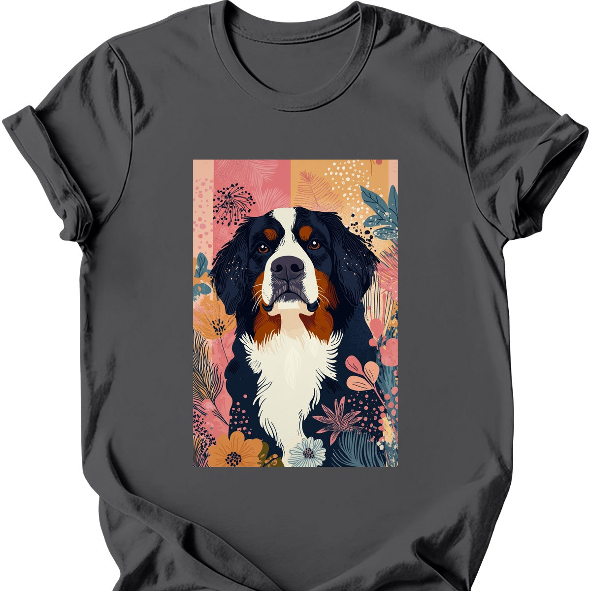 Bernese Mountain Dog - Boho Dog T-Shirt - Charcoal