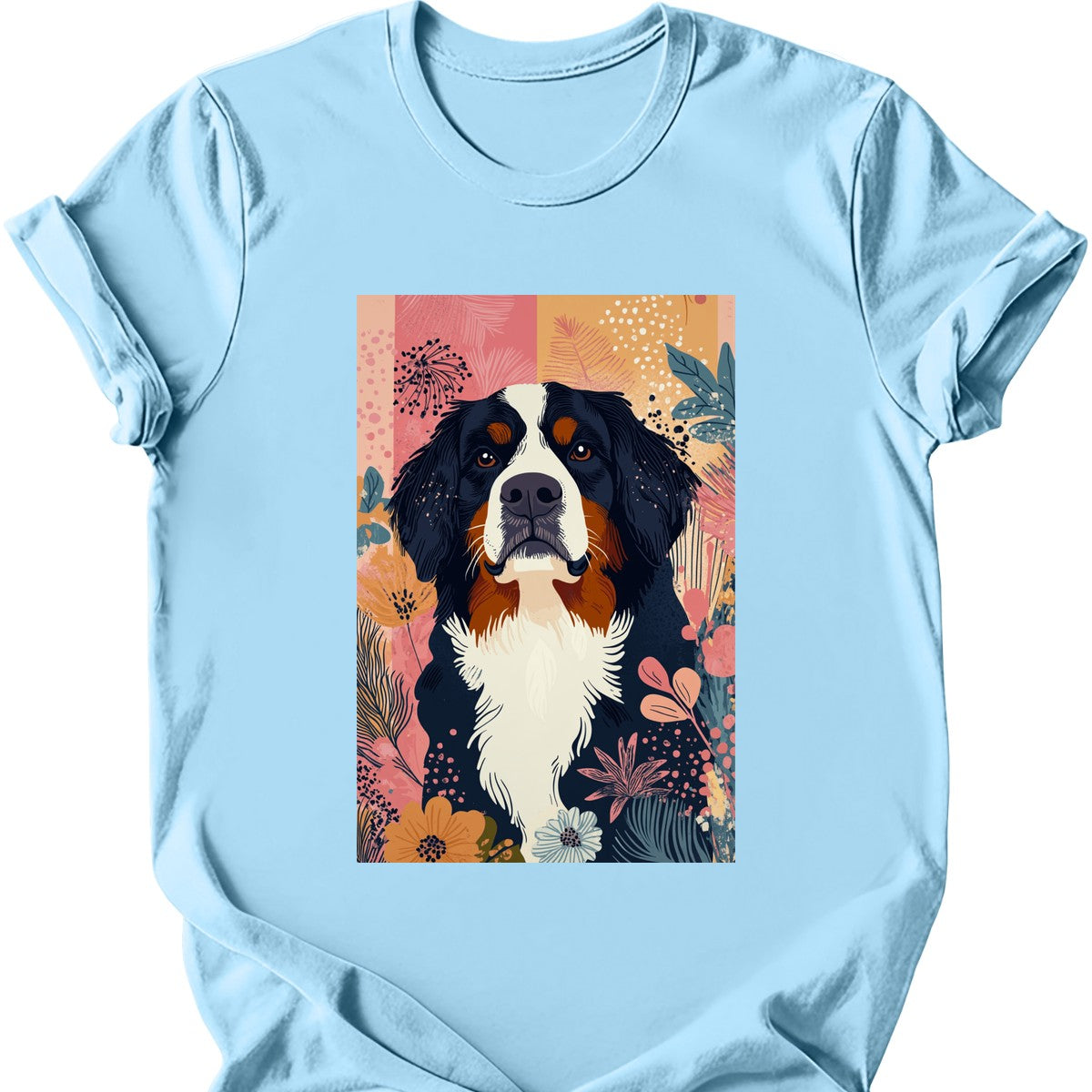 Bernese Mountain Dog - Boho Dog T-Shirt - Light Blue