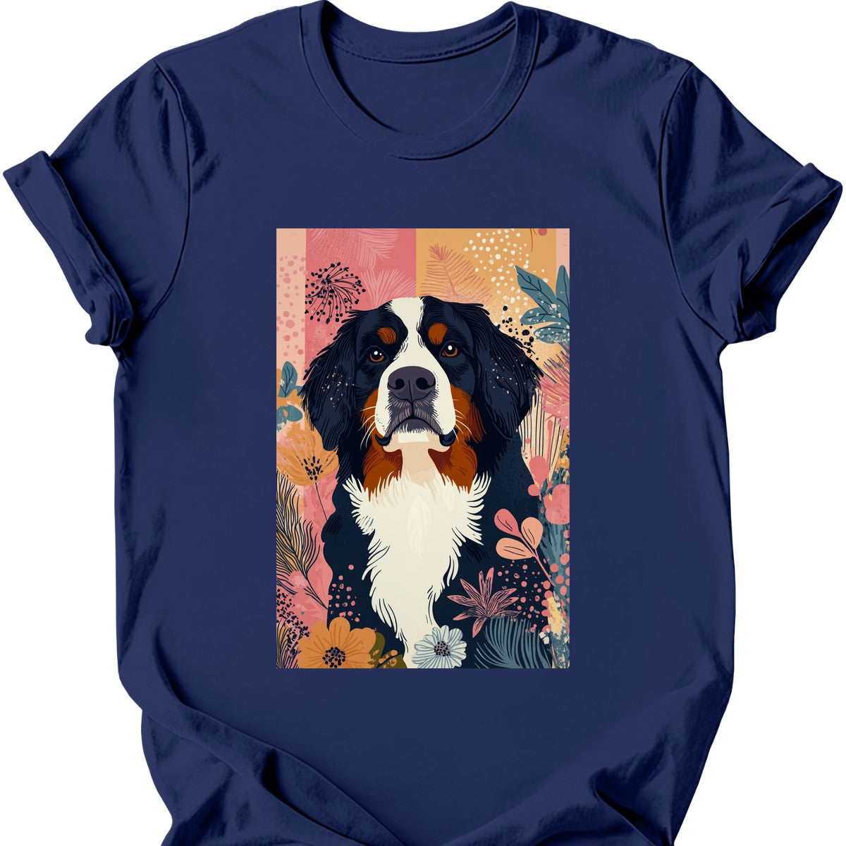 Bernese Mountain Dog - Boho Dog T-Shirt - Navy