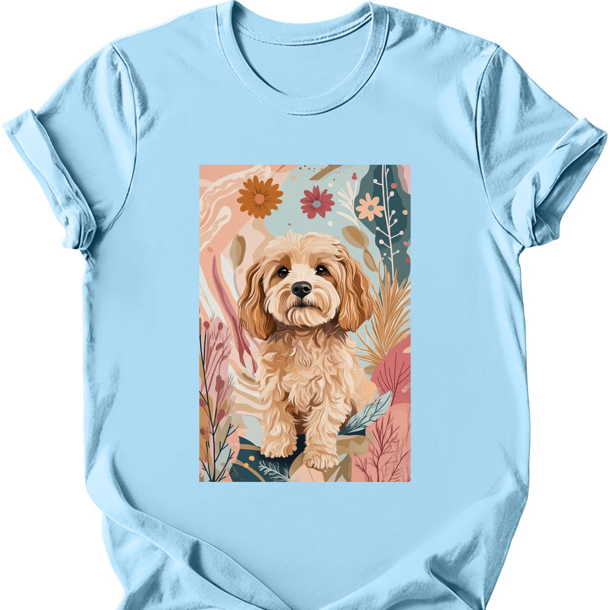 Cavapoo - Boho Dog T-Shirt - Light Blue